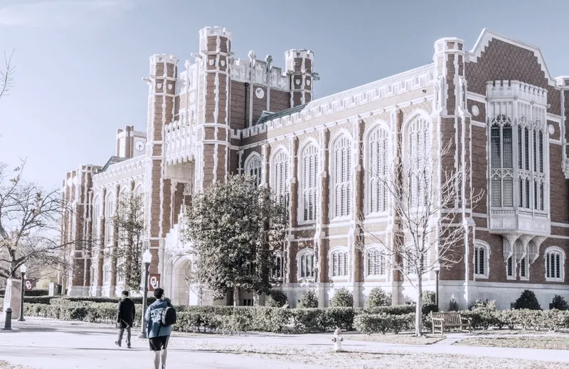 A university campus building on an autumn morning